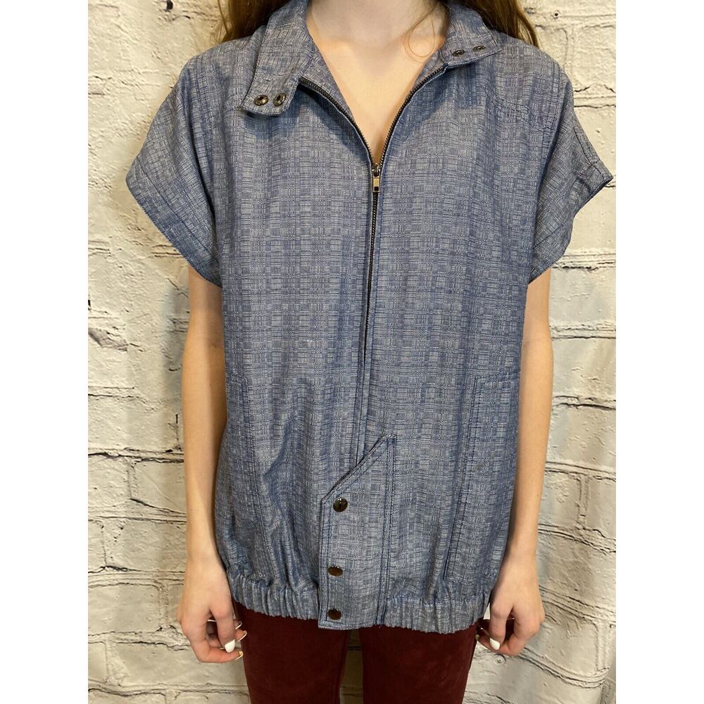 DEREK LAM jacket zip short sleeve denim High Neck Size S Hooded pockets
